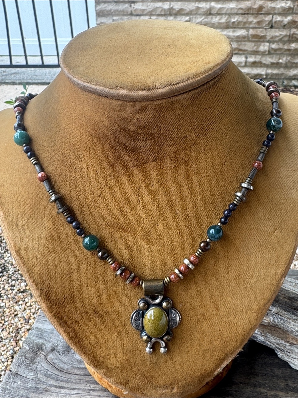 Native American Beaded Necklace with Sterling SIlver Pendant